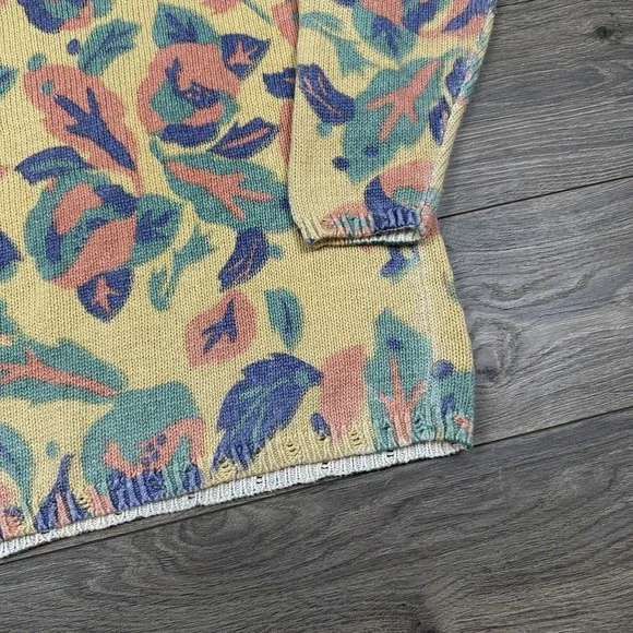 Vintage Country Shop Autumn‎ Leaves Sweater Women's S/M Yellow Pastel Abstract - Picture 3 of 7